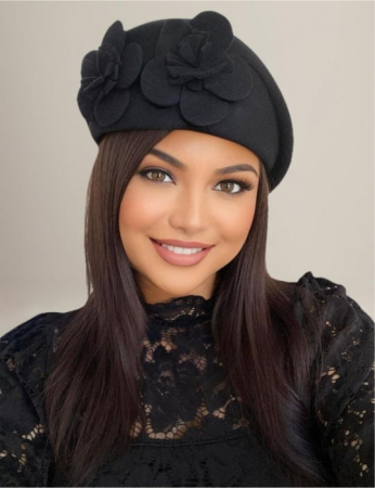 Palarie eleganta tip toca din fetru lux REGINA LUX (NEGRU) - marime unica, reglabila [2]