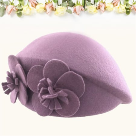 Palarie eleganta tip toca din fetru lux REGINA LUX (ROZ pudra) - marime unica, reglabila [2]