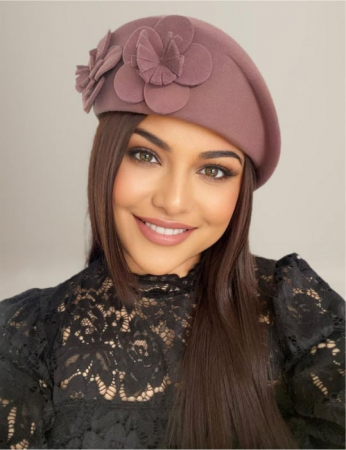 Palarie eleganta tip toca din fetru lux REGINA LUX (ROZ pudra) - marime unica, reglabila [1]