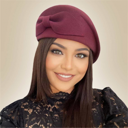 Palarie toca din fetru lux cu funda eleganta PRINCESS LUX (GRENA) - marime unica, reglabila [4]