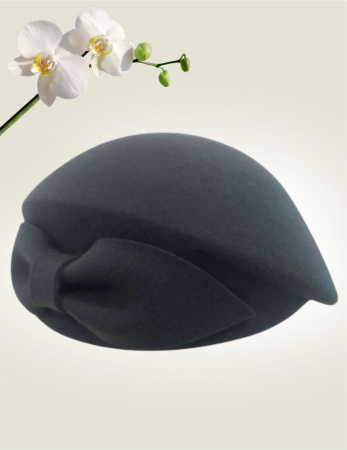 Palarie toca din fetru lux cu funda eleganta PRINCESS LUX (GRI perlat) - marime unica, reglabila [2]