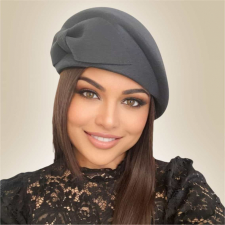 Palarie toca din fetru lux cu funda eleganta PRINCESS LUX (GRI perlat) - marime unica, reglabila [4]