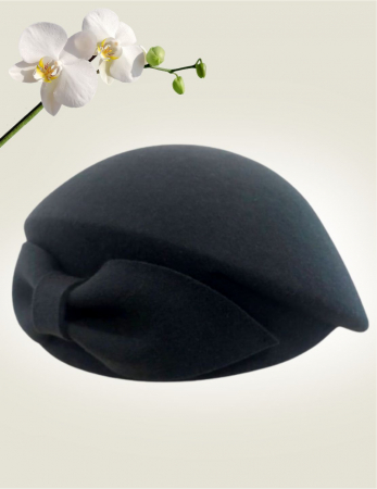 Palarie toca din fetru lux cu funda eleganta PRINCESS LUX (NEGRU) - marime unica, reglabila [2]