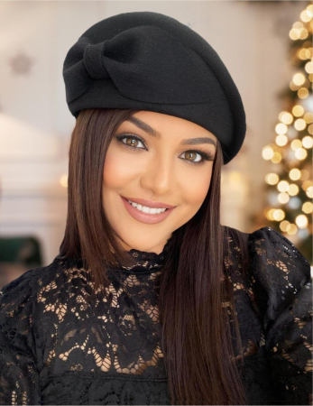 PALARII de IARNA - Palarie toca din fetru lux cu funda eleganta PRINCESS LUX (NEGRU) - marime unica, reglabila