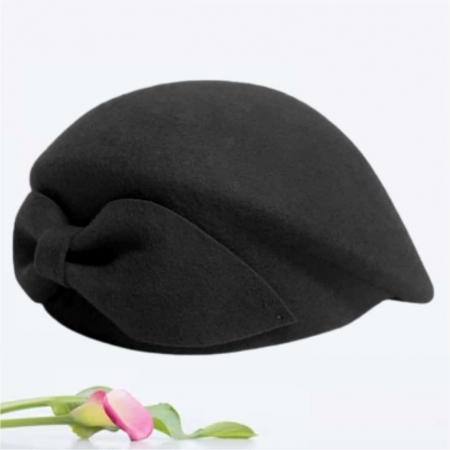 Palarie toca din fetru lux cu funda eleganta PRINCESS LUX (NEGRU) - marime unica, reglabila [3]