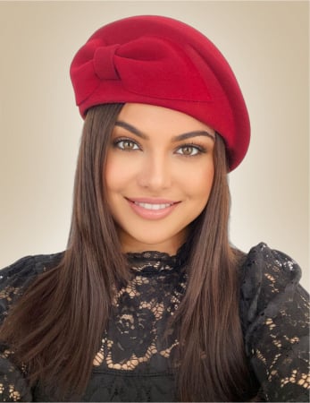 Palarie toca din fetru lux cu funda eleganta PRINCESS LUX (ROSU) - marime unica, reglabila [1]