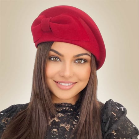 Palarie toca din fetru lux cu funda eleganta PRINCESS LUX (ROSU) - marime unica, reglabila [3]