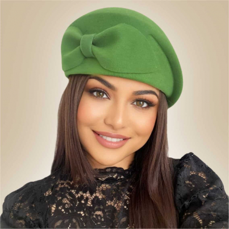 Palarie toca din fetru lux cu funda eleganta PRINCESS LUX (VERDE aprins) - marime unica, reglabila [4]