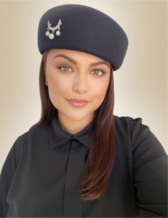 NOUTATI - Palarie dama toca ROYAL LUX -palarie bleumarin, reglabila