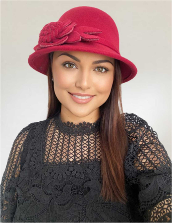 Palarie dama fetru Rose-palarie grena, palarie reglabila [1]