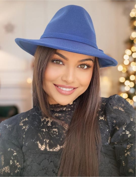 PALARII ALBASTRE - Palarie dama din fetru lux MISS ITALY (ALBASTRU) - marime unica, reglabila