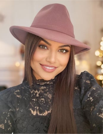 PALARII ROZ - Palarie dama din fetru lux MISS ITALY (ROZ PUDRA) - marime unica, reglabila