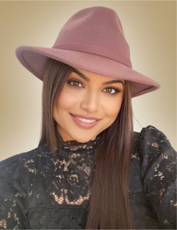 Palarie dama din fetru lux MISS ITALY (ROZ PUDRA) - marime unica, reglabila [2]