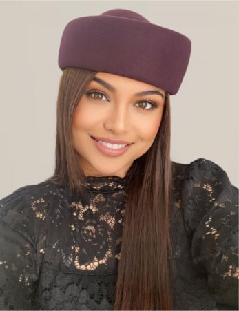 Palarie dama tip toca din fetru lux CONTESA LUX (GRENA prunia) - marime unica, reglabila [2]