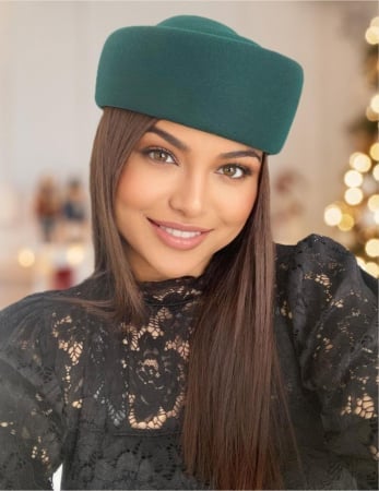 PALARII VERZI - Palarie dama tip toca din fetru lux CONTESA LUX (VERDE persan) - marime unica, reglabila