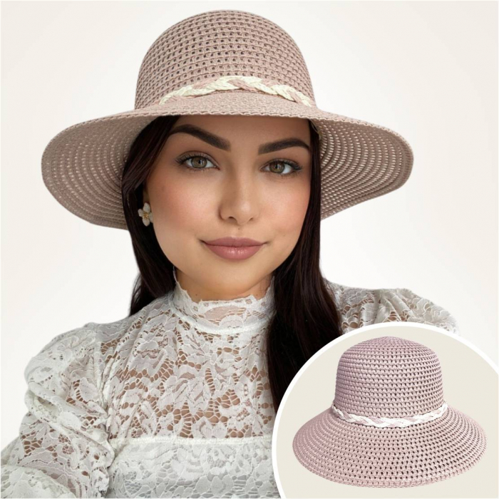 1+1 CADOU: Palarii soare cu boruri medii SIDONIA LUX (CREM+ROZ pudra) - marime unica, reglabila [5]