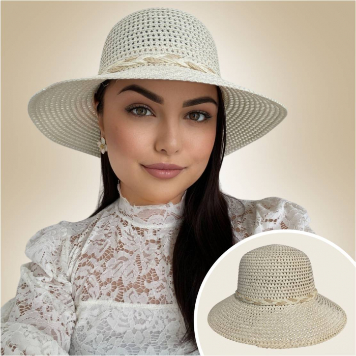 1+1 CADOU: Palarii soare cu boruri medii SIDONIA LUX (BLEUMARIN+CREM) - marime unica, reglabila [5]