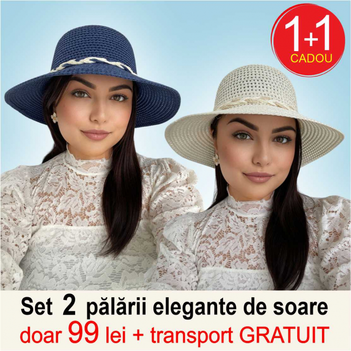 1+1 CADOU: Palarii soare cu boruri medii SIDONIA LUX (BLEUMARIN+CREM) - marime unica, reglabila [1]