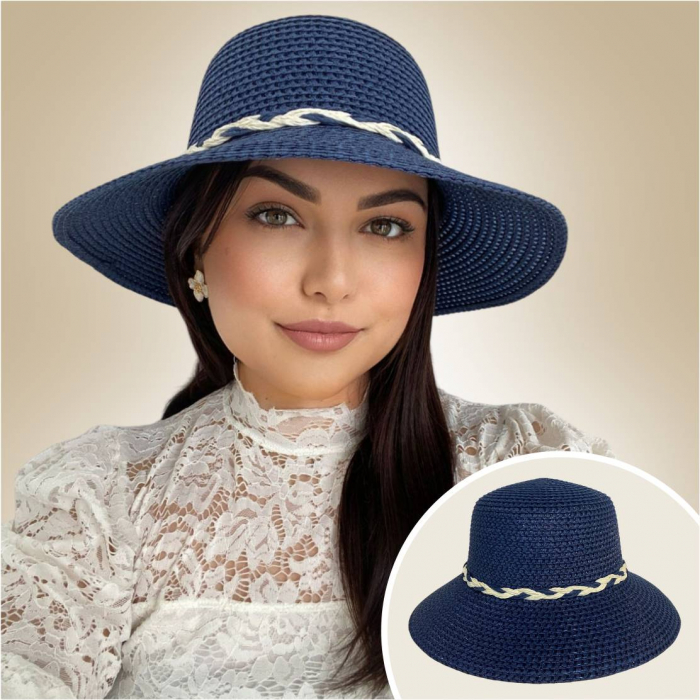 1+1 CADOU: Palarii soare cu boruri medii SIDONIA LUX (BLEUMARIN+CREM) - marime unica, reglabila [2]
