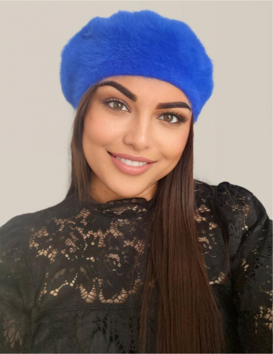 Bereta lux din lana fina si pufoasa de Angora - Princess (ALBASTRU) - marime universala [2]