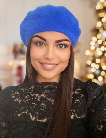 Bereta lux din lana fina si pufoasa de Angora - Princess (ALBASTRU) - marime universala [3]