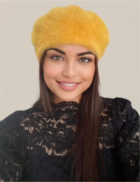 Bereta lux din lana fina si pufoasa de Angora - Princess (GALBEN) - marime universala [3]