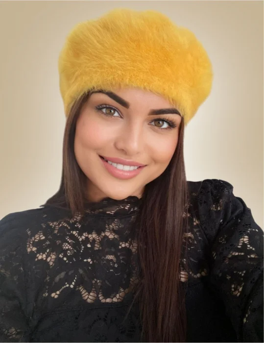Bereta lux din lana fina si pufoasa de Angora - Princess (GALBEN) - marime universala [2]