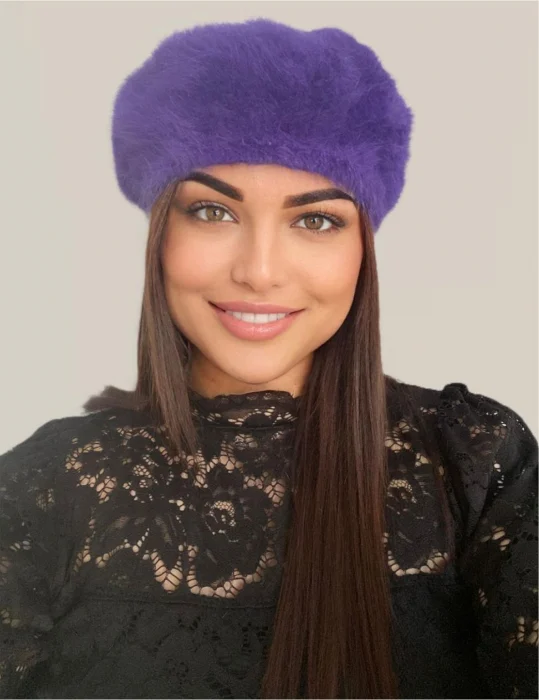 Bereta lux din lana fina si pufoasa de Angora - Princess (MOV inchis) - marime universala [3]