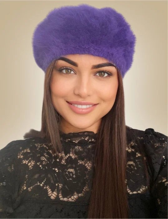 Bereta lux din lana fina si pufoasa de Angora - Princess (MOV inchis) - marime universala [2]