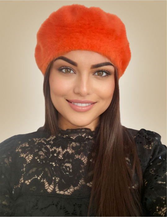 Bereta lux din lana fina si pufoasa de Angora - Princess (PORTOCALIU) - marime universala [2]