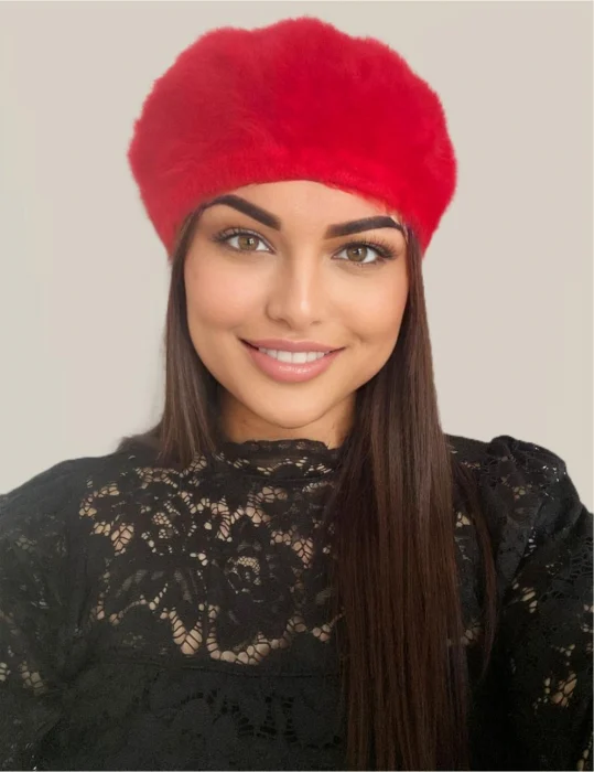 Bereta lux din lana fina si pufoasa de Angora - Princess (ROSU) - marime universala [3]