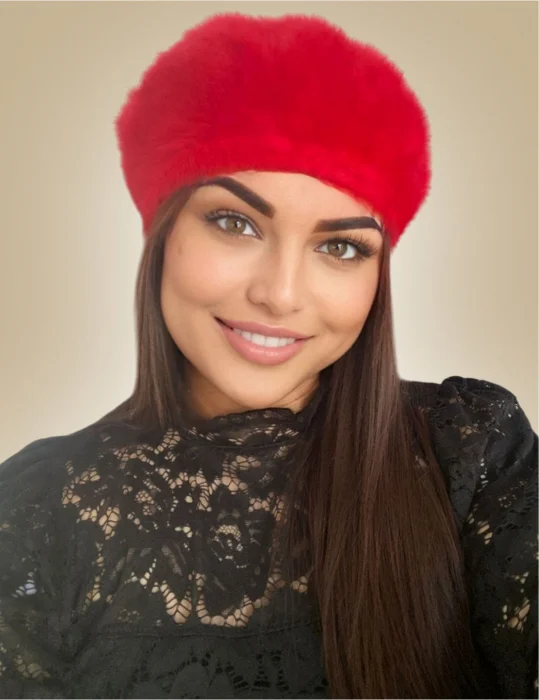 Bereta lux din lana fina si pufoasa de Angora - Princess (ROSU) - marime universala [2]
