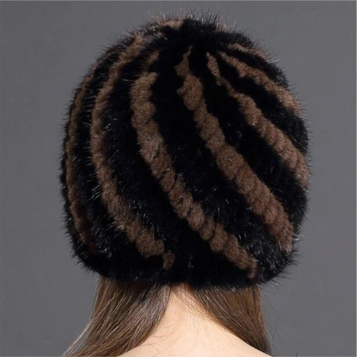 Caciula din blana de NURCA - Sofia Lux (NEGRU + MARO) - marime universala [4]