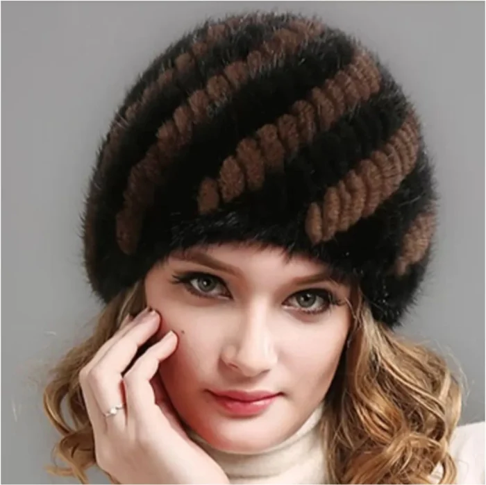 Caciula din blana de NURCA - Sofia Lux (NEGRU + MARO) - marime universala [3]