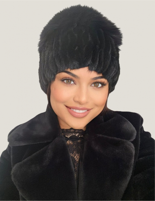 Caciula din blana de sinsila + vulpe Lady Lux (NEGRU) - marime universala [2]