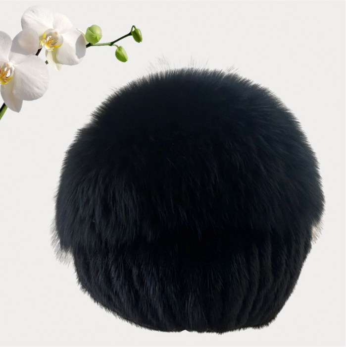 Caciula din blana de sinsila + vulpe Lady Lux (NEGRU) - marime universala [4]