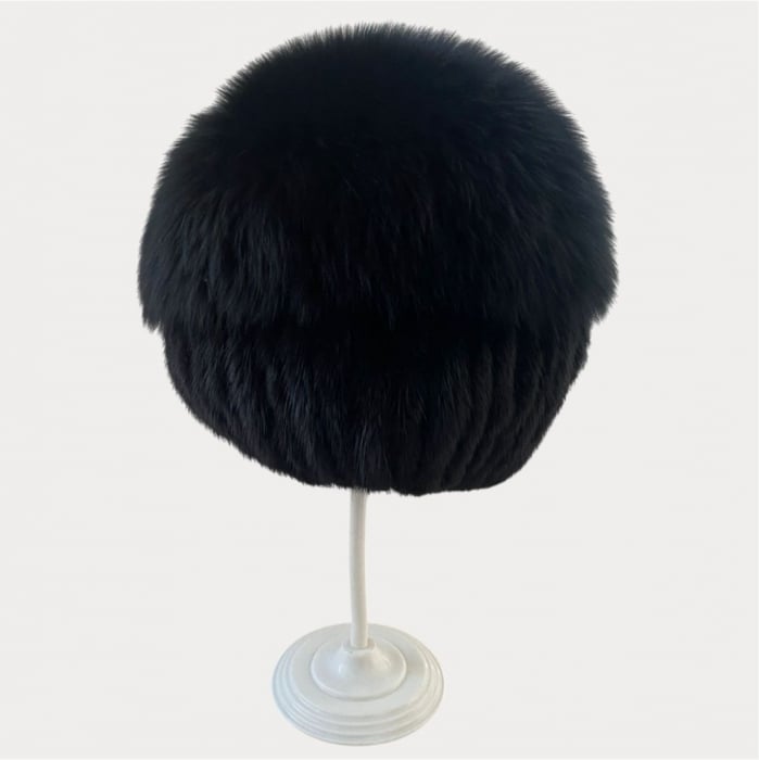 Caciula din blana de sinsila + vulpe Lady Lux (NEGRU) - marime universala [6]