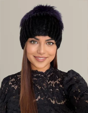 Caciula din blana de sinsila + vulpe Lady Lux Premium (NEGRU+MOV) - marime universala [4]