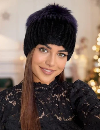 Caciula din blana de sinsila + vulpe Lady Lux Premium (NEGRU+MOV) - marime universala [2]