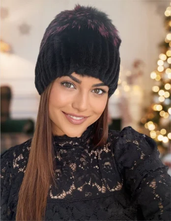 Caciula din blana de sinsila + vulpe Lady Lux Premium (NEGRU+MULTICOLOR) - marime universala [2]