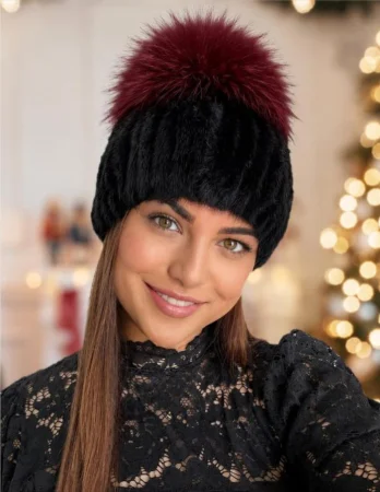 Caciula din blana de sinsila + vulpe Lady Lux Premium (NEGRU+GRENA) - marime universala [2]
