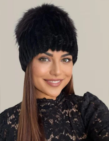 Caciula din blana de sinsila + vulpe Lady Lux Premium (NEGRU+MARO mahon) - marime universala [4]