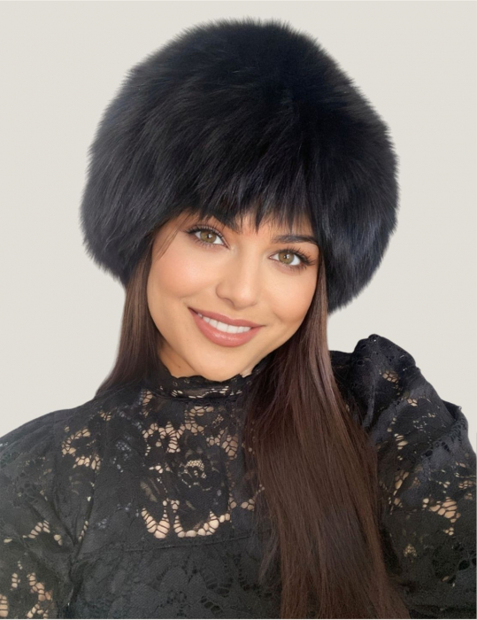 Caciula din blana naturala de vulpe Lady Lux (NEGRU) - marime universala [4]