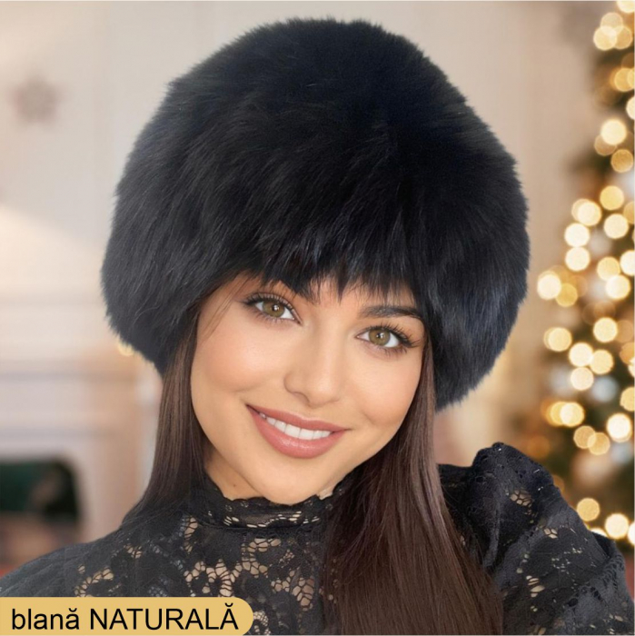 Caciula din blana naturala de vulpe Lady Lux (NEGRU) - marime universala [3]