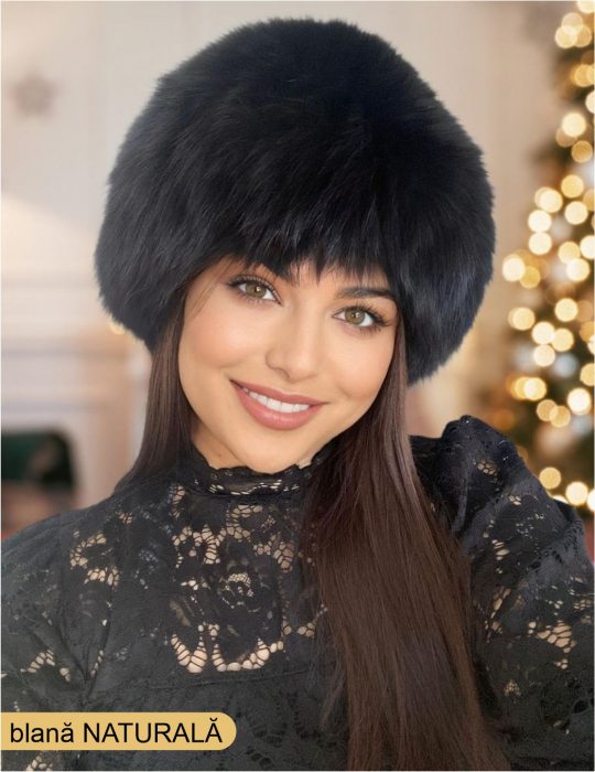Caciula din blana naturala de vulpe Lady Lux (NEGRU) - marime universala [1]