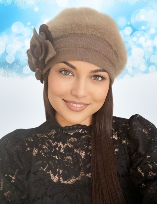 Caciula din lana groasa de Angora - Gloria Lux (MARO cappuccino) - marime universala [3]