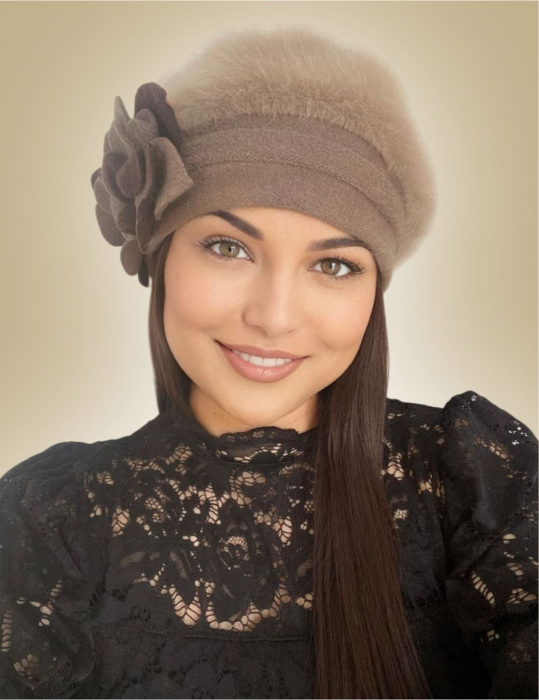 Caciula din lana groasa de Angora - Gloria Lux (MARO cappuccino) - marime universala [2]