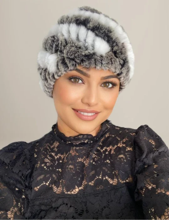 Caciula eleganta din blana CORA (GRI+ALB) - marime universala [4]
