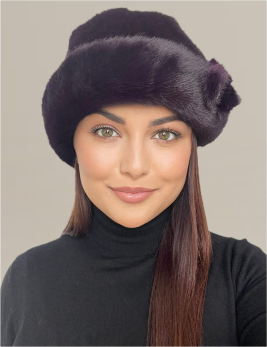 Caciula eleganta din blana LADY LUX (VIOLET PRUNIA) - marime UNICA, REGLABILA [4]