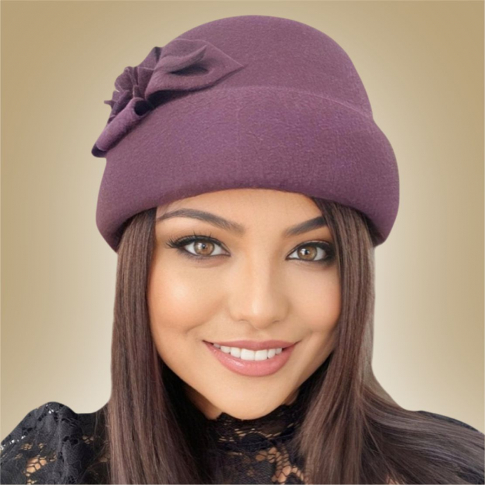 Palarie dama din fetru lux tip toca MISS MAGIC (GRENA prunia) - marime unica, reglabila [3]